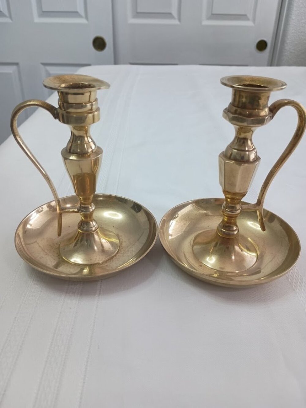 Pair of Vintage Gatco Solid Brass Chamberstick Candleholders